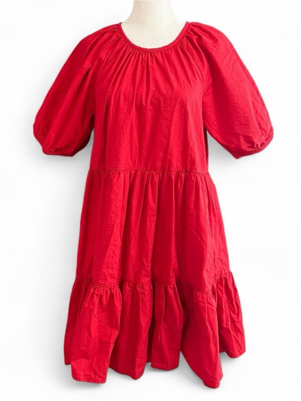 Sweet Magnolia Red Babydoll Dress Small Puff Sleeve Bow Back Cottagecore